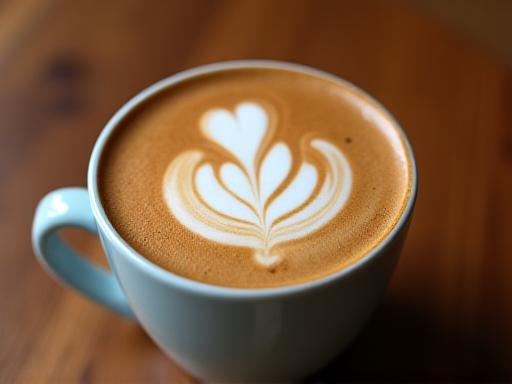 Cappuccino con arte latte en taza de cerámica