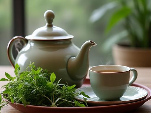 Servicio de té con hierbas naturales