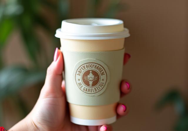 Vaso reutilizable con el logo de la cafetería